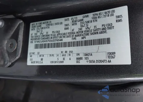 2013 Ford Escape Sel из США, поврежденный, VIN 1FMCU0HX7DUD76546